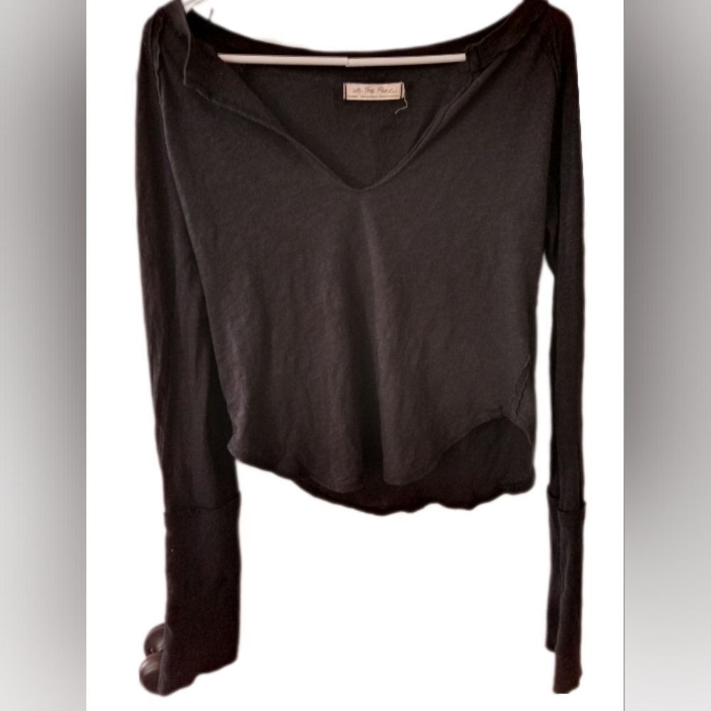 Free People We The Free Women's Black Long Sleeve Crop Top Shirt XS